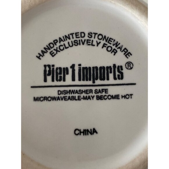 Pier 1 Imports Handpainted Stoneware Cup Mug White Blue Embossed Floral - Picture 9 of 9